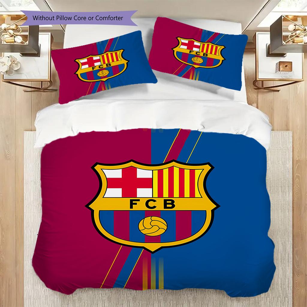FC Barcelona Patronen Beddengoed Dekbed Set Dekbedovertrek Kussensloop Huisdecoratie Verjaardagscadeau (1 dekbedovertrek + 2 kussenslopen, zonder binnenkussen)