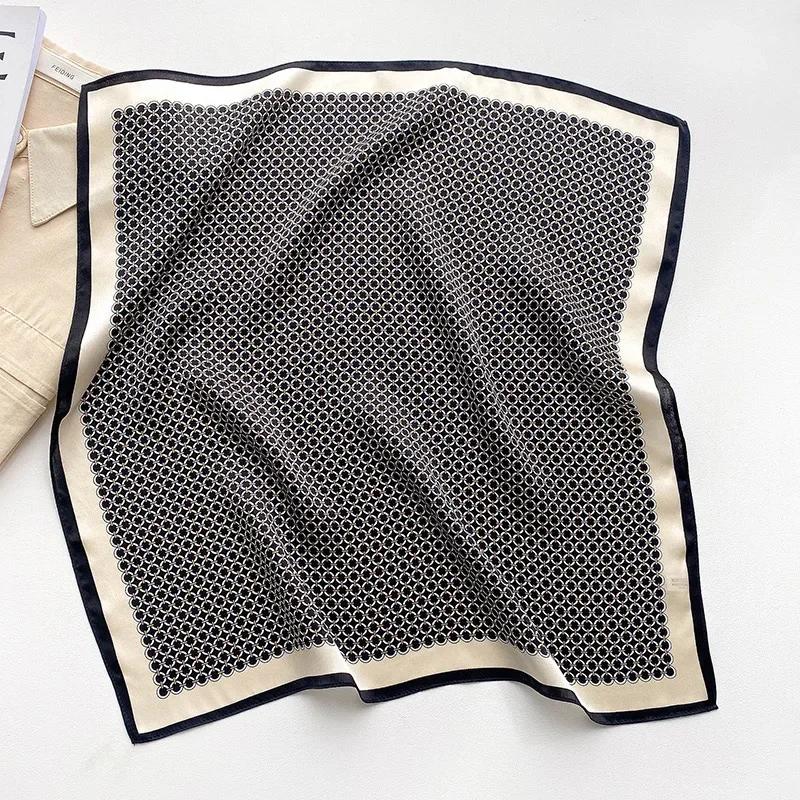 Retro Polka Dot Montage Silk Square Scarf Women Soft Satin Hairband Neckerchief Hijab Lady Headband Foulard Bag Ribbons Kerchief