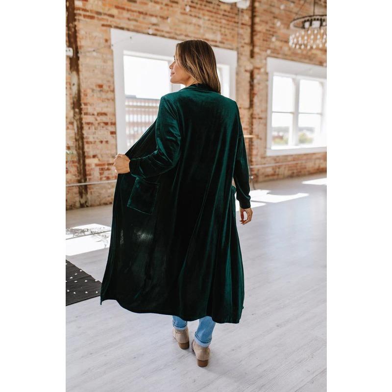 Long Velvet Cardigan Buttonless Coats Solid Loose Long Sleeved Shawl Jacket for Women
