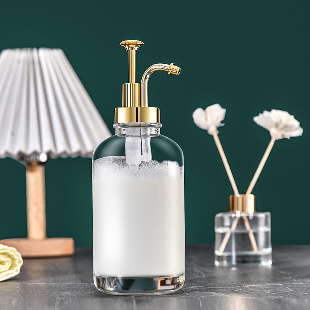 2 Stück Flüssigseifenspender 500 ml Klares Glas Nachfüllbarer Flüssig-Handseifenspender für Badezimmer Küche Gold