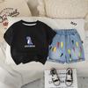 Jungen Sommer Dinosaurier Print Kinder Kurzarm Set Modisches und Vielseitiges Jungen Baby Sommer Zweiteiler