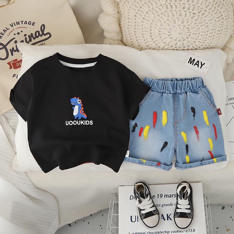 Jungen Sommer Dinosaurier Print Kinder Kurzarm Set Modisches und Vielseitiges Jungen Baby Sommer Zweiteiler