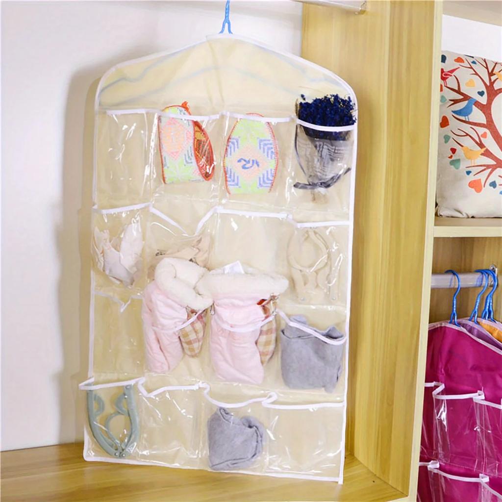 1pc-Hanging Storage Bag, Multi Grid Polyester Socks Storage Bag For Household