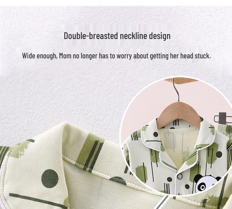 New Pure Cotton Children's Cardigan Pajama Set - Short Sleeve, Loose Fit for Boys & Girls