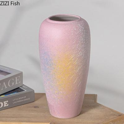 Gradient Pink Ceramic Vase Plant Pot Desk Decoration Ornaments Porcelain Flower Arrangement Floral Vases Room Aesthetic Decor