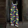 Women's Cotton Linen Overalls - Casual Loose Fit Retro Print Jumpsuit with Pockets