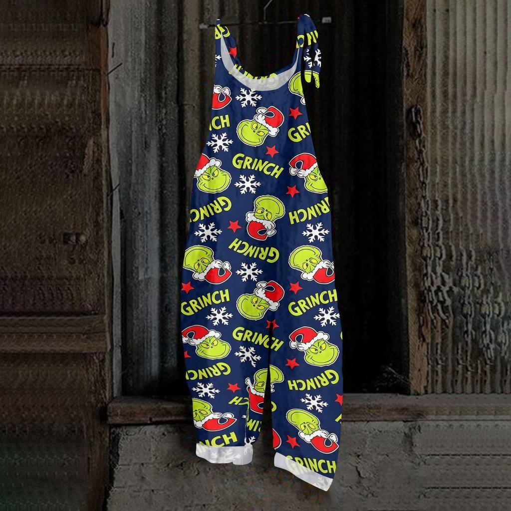 Women's Cotton Linen Overalls - Casual Loose Fit Retro Print Jumpsuit with Pockets
