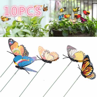 10 pezzi/lotto decorazioni per giardini di farfalle artificiali, pali di simulazione per farfalle