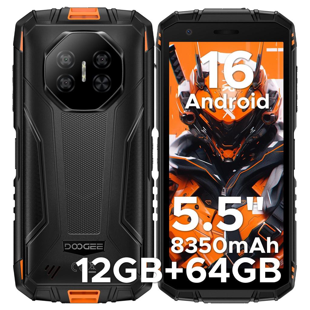 DOOGEE Fire 3 Rugged Smartphone, 8350mAh, Octa Core Android 16 Phone, 5.5", 12GB+64GB/2TB, 3.5mm Headphone Jack, Face ID/OTG/NFC