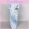 Classic Satin Shirt And Wide Leg Pants Set For Women With Pockets For Fall