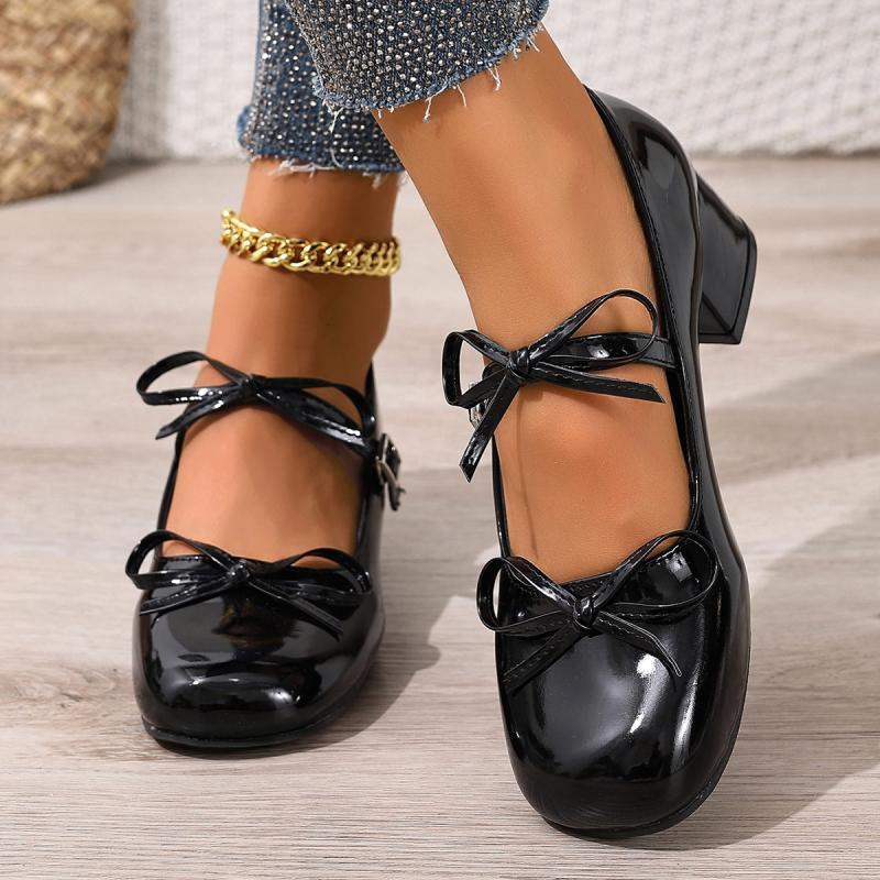 Fashion Sweet Lacquer Leather Buckle Strap Mary Jane Shoes Women 2025 Summer Square Toe Medium Heel Ballet Shoes Fashion Dress Pumps