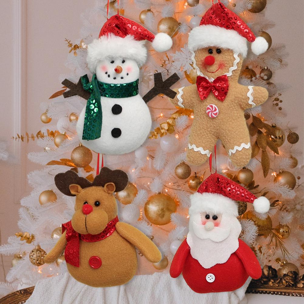 4Pcs Christmas Ginger Man Ornaments Snowman Santa Elk Figurine Hanging Ornaments For Xmas Tree Christmas Decorations