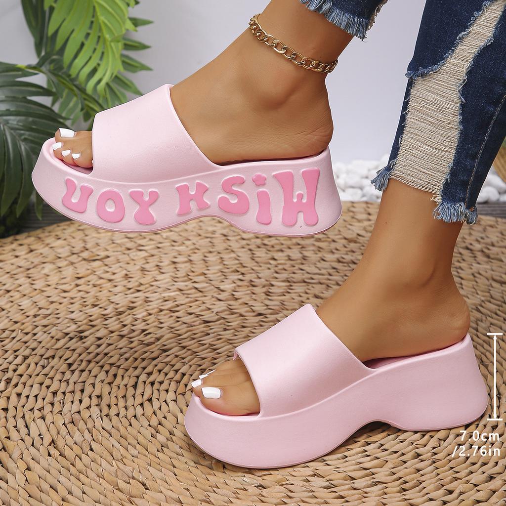 Chunky Platform Hot Pink Sandals Women Summer 2025 Thick Bottom Wedges Slides Woman Letter Printing Non Slip Beach Slippers Eva