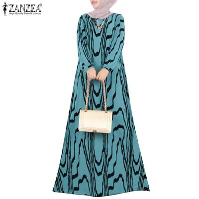 Women Casual O-neck Long Sleeve Print Long Dress