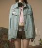 Women's Embroidered Rose Denim Jacket - American Retro, Spring/Autumn 2023, College Style