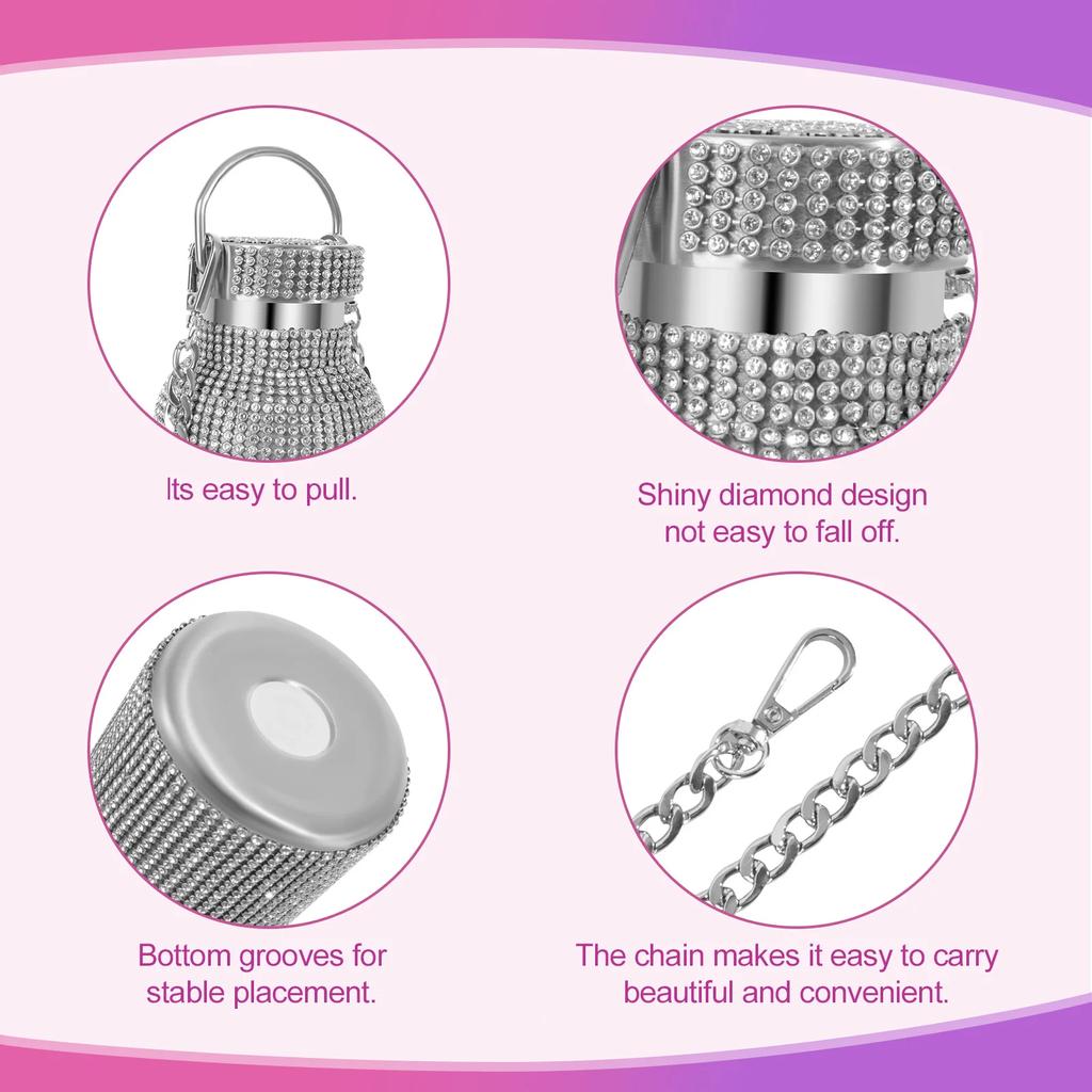 500ml/750ml Luxusní diamantová termoska s řetízkem, vakuová baňka, nerezová ocelová konvice na vodu, dárková láhev pro dívky a ženy