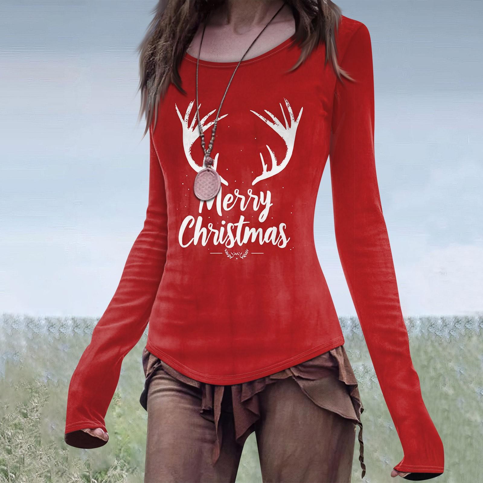 

Женская мода повседневный Mori Slim с длинным рукавом Хэллоуин принтованный круглый вырез обычный топ XL красный