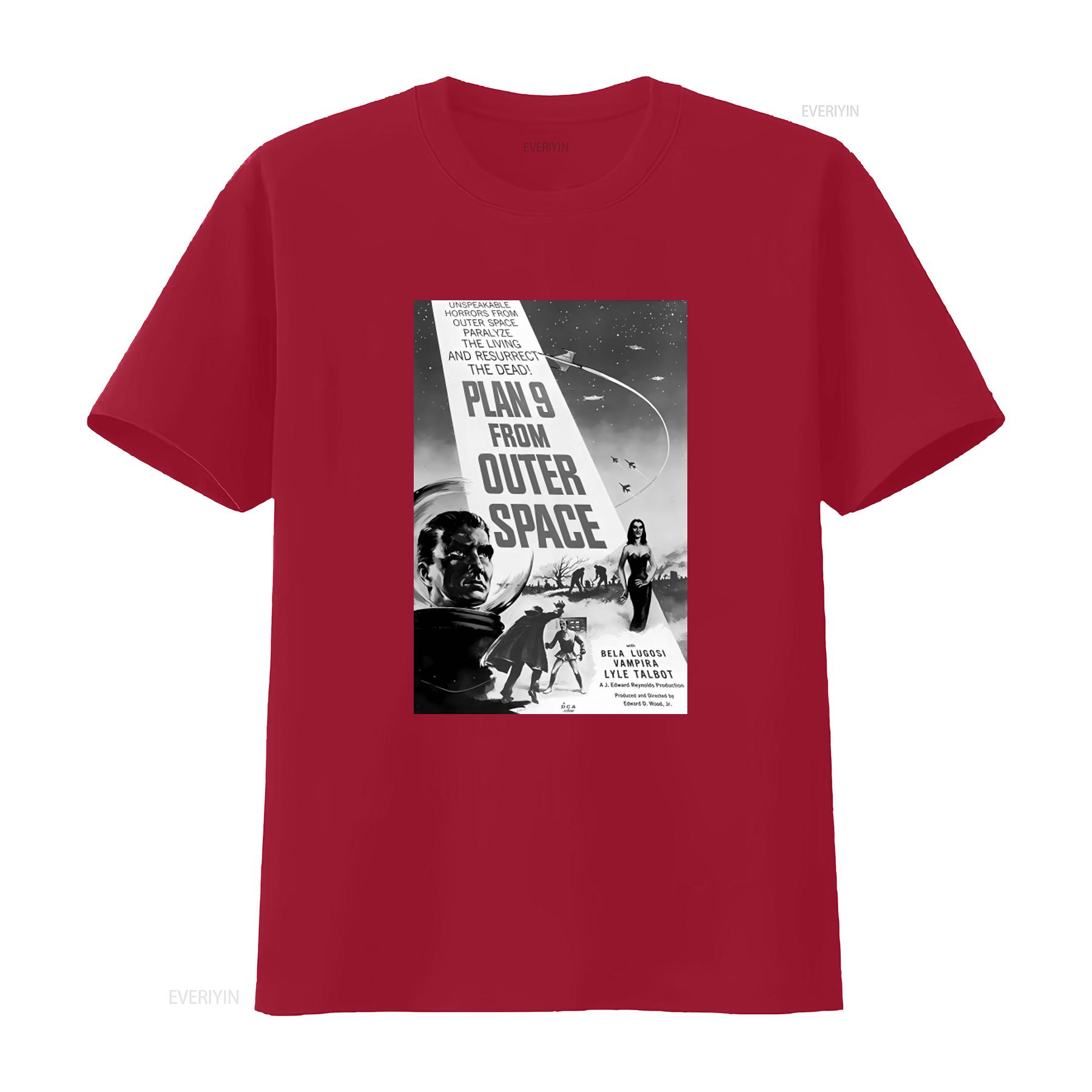 Plan 9 From Outer Space Black White Movie Poster T Shirt Retro Sci Fi Horror Design vintage Washed Stylish streetwear homme S