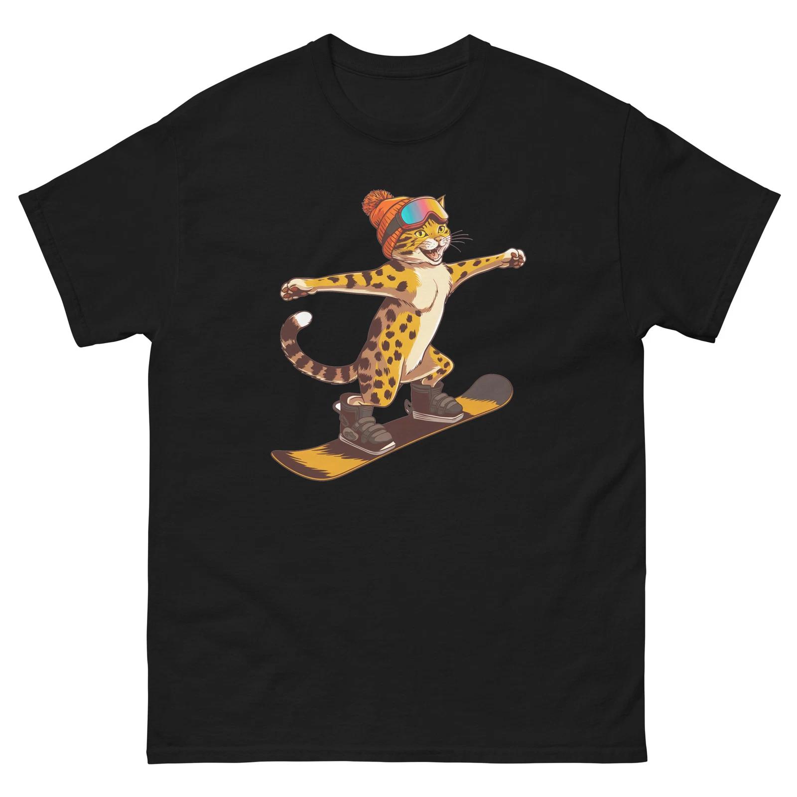 Savannah Cat Snowboarding Fun Snowboarder T-Shirt XL
