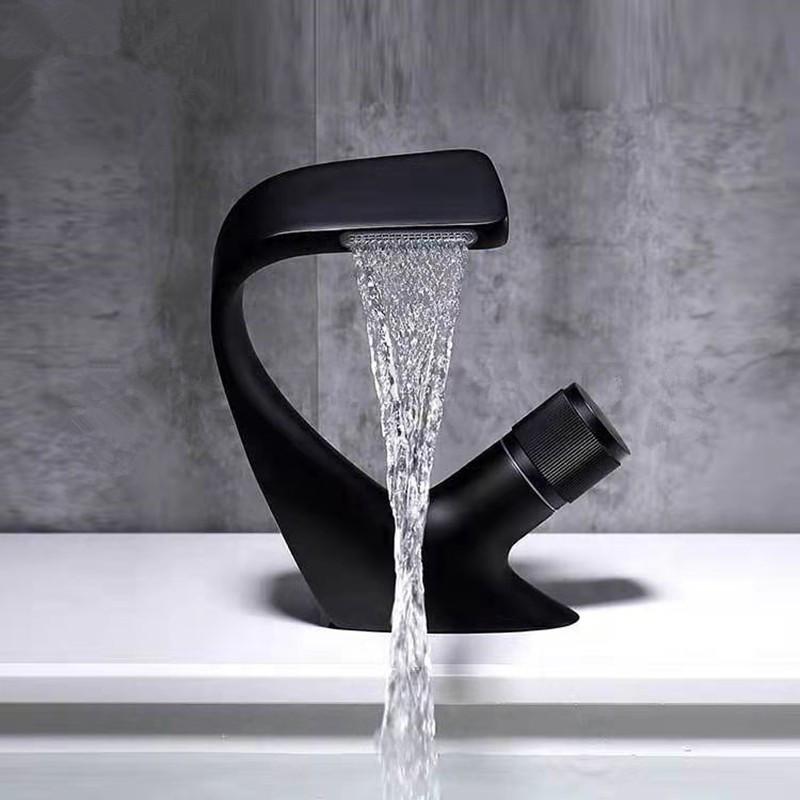 Modern Bathroom Mixer Tap Black/Gold Wash Basin Faucet Single Handle Hot and Cold Waterfall Faucet