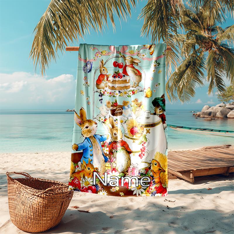 Personalized customized proof beach towel with Peter Rabbit pattern - soft, absorbent,quick-drying,perfect swimming,camping&bathing