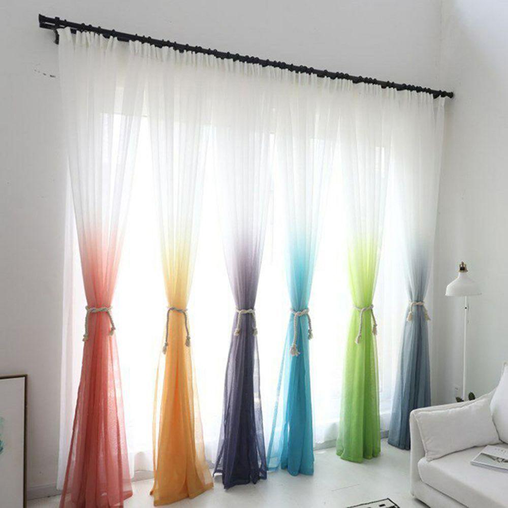 Fancy Gradient Color 3D Printed Curtains Single Panel Tulle Divider Sheer Voile