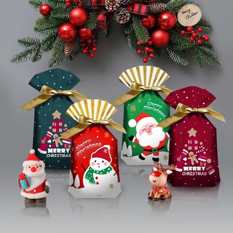 5Pcs New Year Christmas Candy Packaging Santa Gift Bag Xmas Plastic Bag Decorations for Home