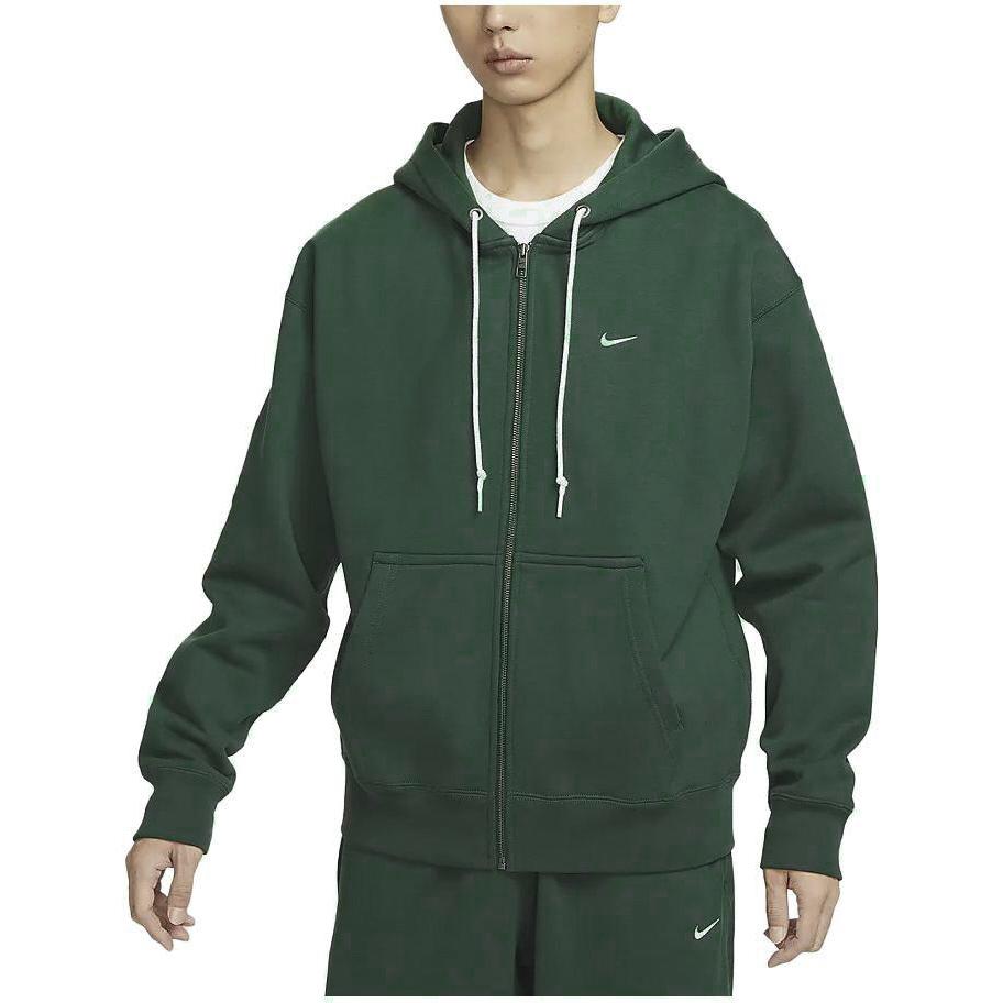 Nike Solo Swoosh Solid Color Hooded Zip-Up Casual Jacket Men Jackets Spruce-Green DR0404-323