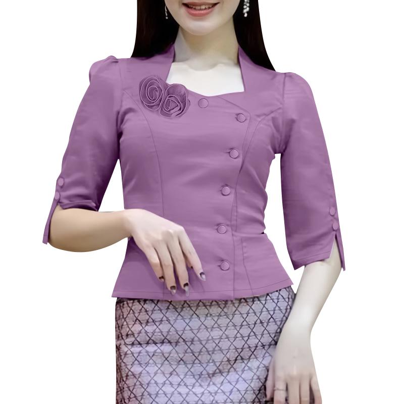 

ZANZEA Женская элегантная блузка с квадратным вырезом и рукавом три четверти 4XL фиолетовый