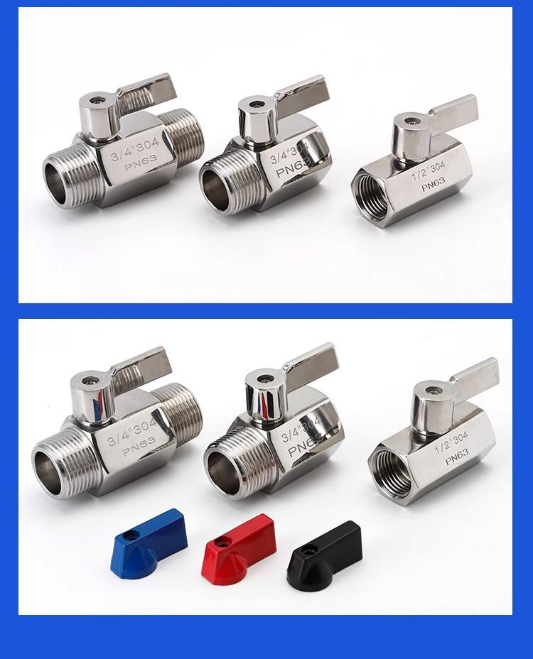 Mini Ball Valve 304 Stainless Steel, Internal/External Thread, 6/4 Points