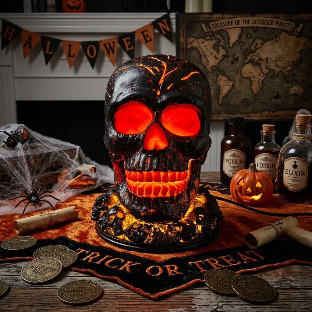 Luce Teschio di Halloween Lanterna Teschio Luce per Cortile Resina Festa Fantasma Decorazione Giardino Artigianato