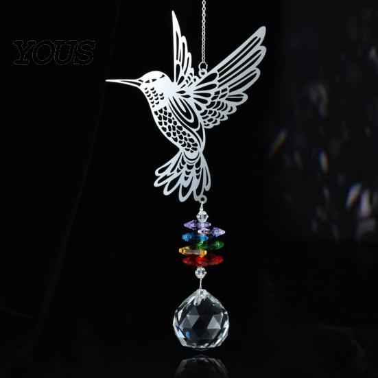 Sun Catcher Hanging Metal Hummingbird Suncatcher, Faux Crystal Prisms Window Multi-layered Suncatcher Rainbow Maker Ornament for Garden, Home