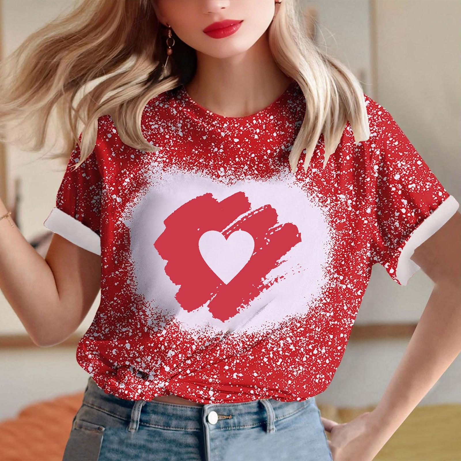 

Женская свободная футболка с круглым вырезом и принтом ко Дню святого Валентина с короткими рукавами M красный