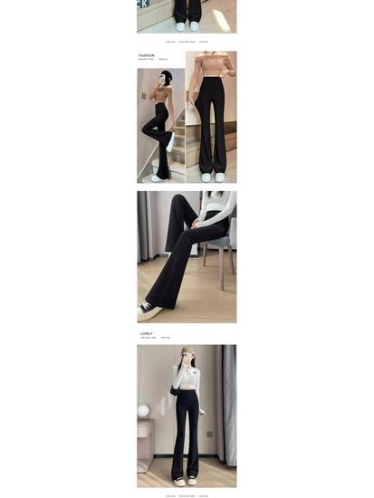 2024 Women's High-Waisted Elastic Slim Fit Black Flared Pants