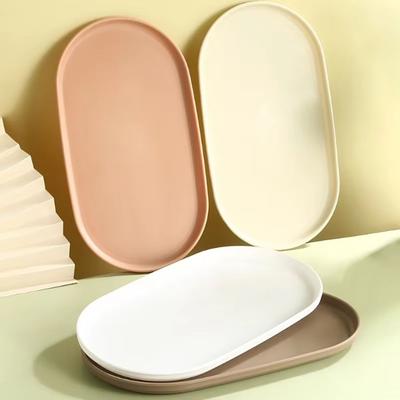 1Pcs New Stackable Fruit Plate Smooth Edge Oval Shaped Dessert Tray Reusable S/M/L Food Serving Tray for Home Kitchen