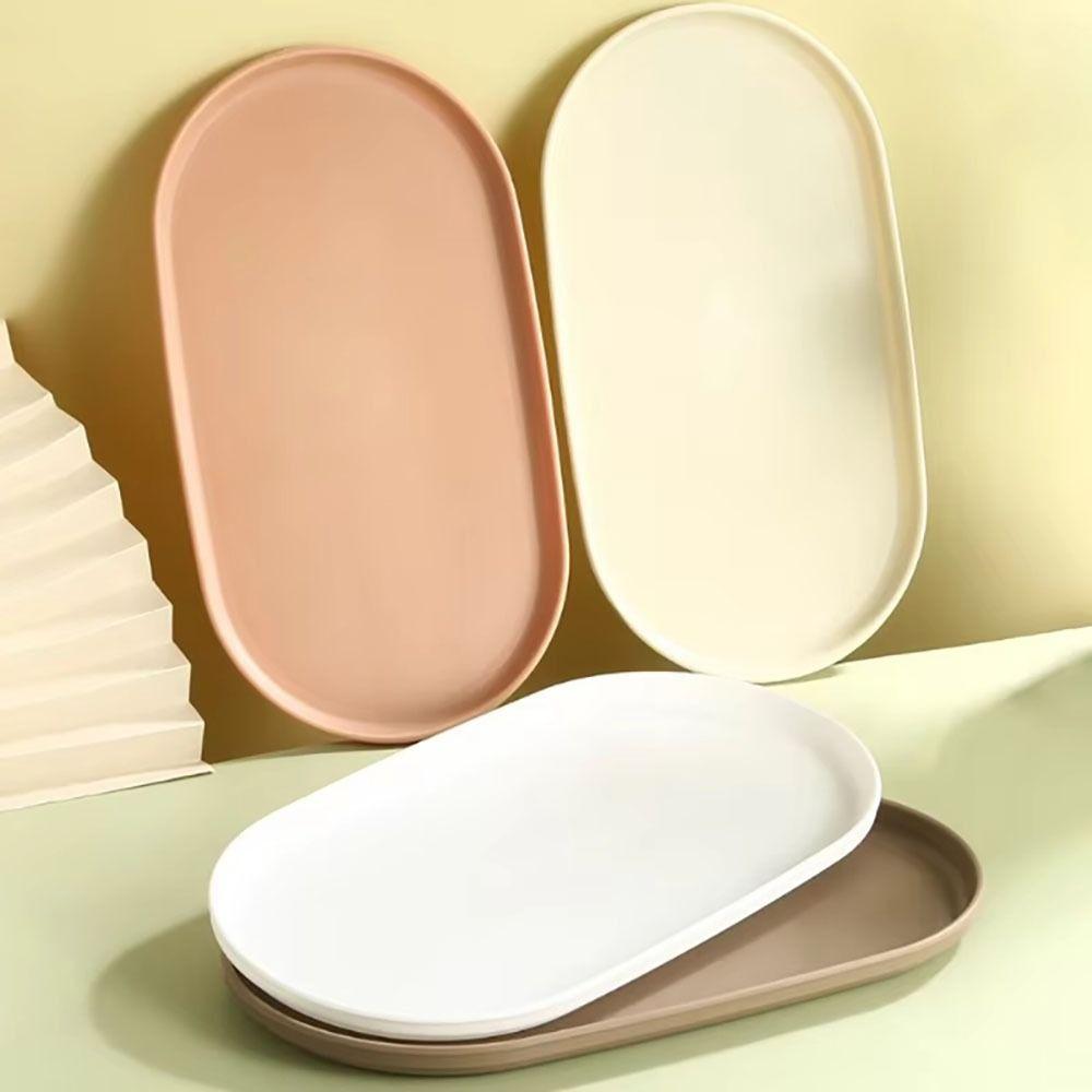 1Pcs New Stackable Fruit Plate Smooth Edge Oval Shaped Dessert Tray Reusable S/M/L Food Serving Tray for Home Kitchen