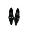French retro single shoes women wear high-end pointed small leather shoes women's cream oilskin thick heel Mary Jane shoes women 2025