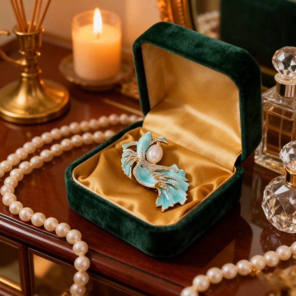 

Vintage Turquoise Goldfish Brooch, Gold-Toned Enamel Rhinestone Iridescent Pearl Pin, Fashion Accessory for Outfits Bags Styling курсант синій колір