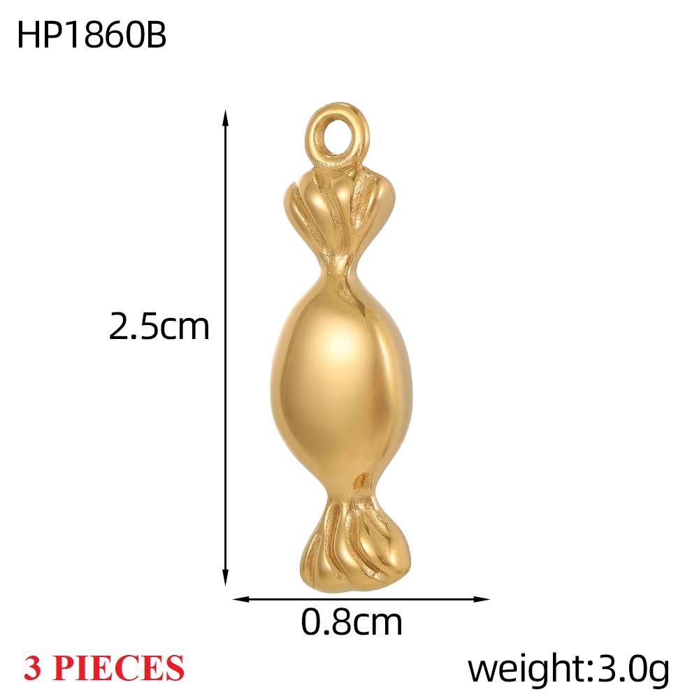 3PCS/LOT CARLIDANA Gold Plated Stainless Steel Charms, Cute 3D Mushroom Candy Fruit Pendants for DIY Bracelet Earring Jewelry