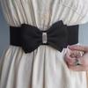 Adjustable Buckle Elastic Bow Belt Solid Color Rhinestone Stretch Belt  Dress Coat Accessories