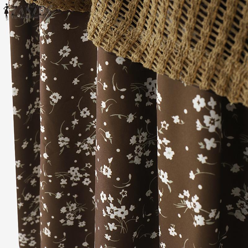 ZANZEA Fuste lungi de vară casual pentru femei, cu patchwork și imprimeu floral lejer