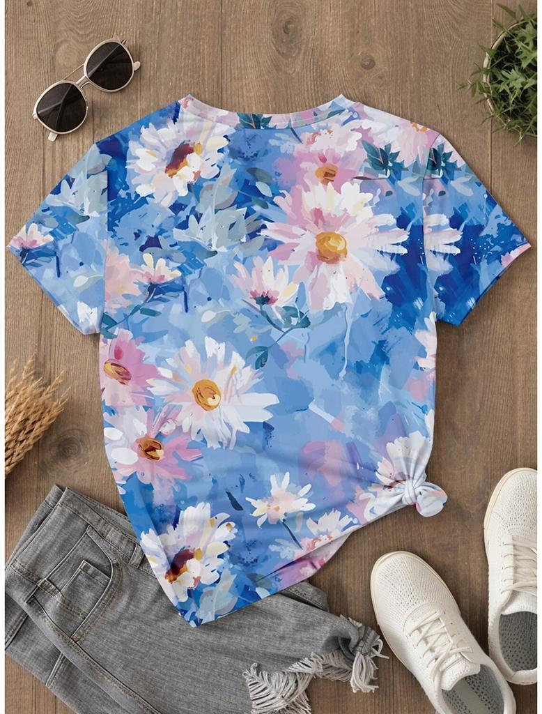 Beautiful Flower 3D Prints Women's T-Shirt Short Sleeve Tees Tops O-Neck Shirt Summer Casual Women's Clothing Apparel