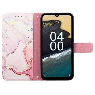 For Nokia C32 (TA-1534) Case with Strap Marble Pattern Leather Phone Cover Card Holder