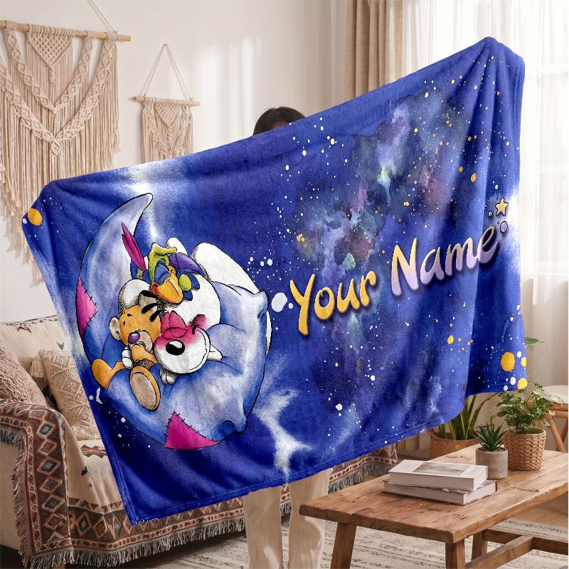 Diddl Flannel Blanket, Custom Name Text Personalized Soft Throw Blanket Home Decor Gift