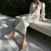 Tacchi Alti Stile Europeo Americano per Donna Estate Nuovi Taglie Forti Tacco Sottile Punta Quadrata alla Moda Esterno Disponibili a Magazzino a Fascia Singola