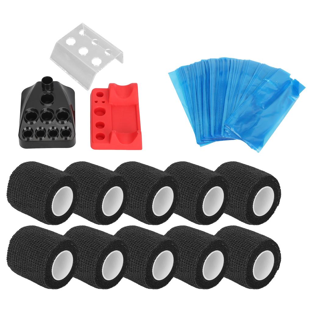 10pcs Tattoo Pen Elastic Bandage 200pcs Blue Tattoo Machine Pen Covers 3pcs Tattoo Ink Cup Holder Color Rack