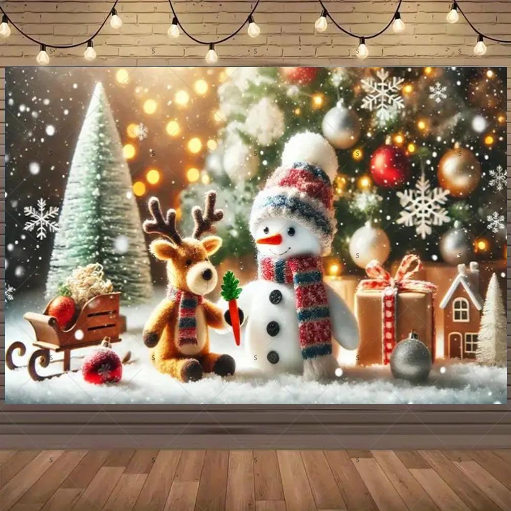 Merry Christmas Background Supplies Winter Snowman Santa Claus Backdrop Xmas Tree Party Decoration Christmas Photography Props