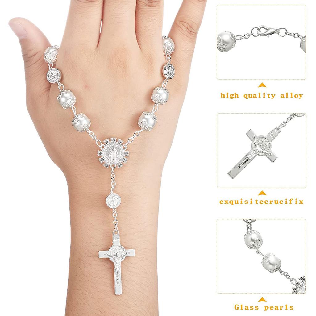 Car Hanging Charm Bling Car Rear View Mirror Hanging Ornament Retro Imitation Pearl Cross Hanging Decoration Auto Interior@#1356