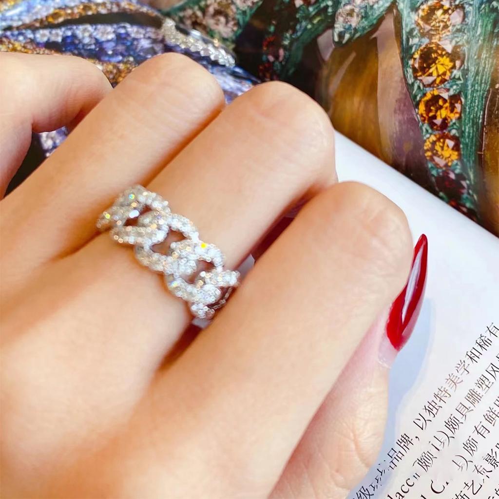 Micro-inlaid diamond chain ring tide niche design light luxury cold wind index finger ring temperament versatile model
