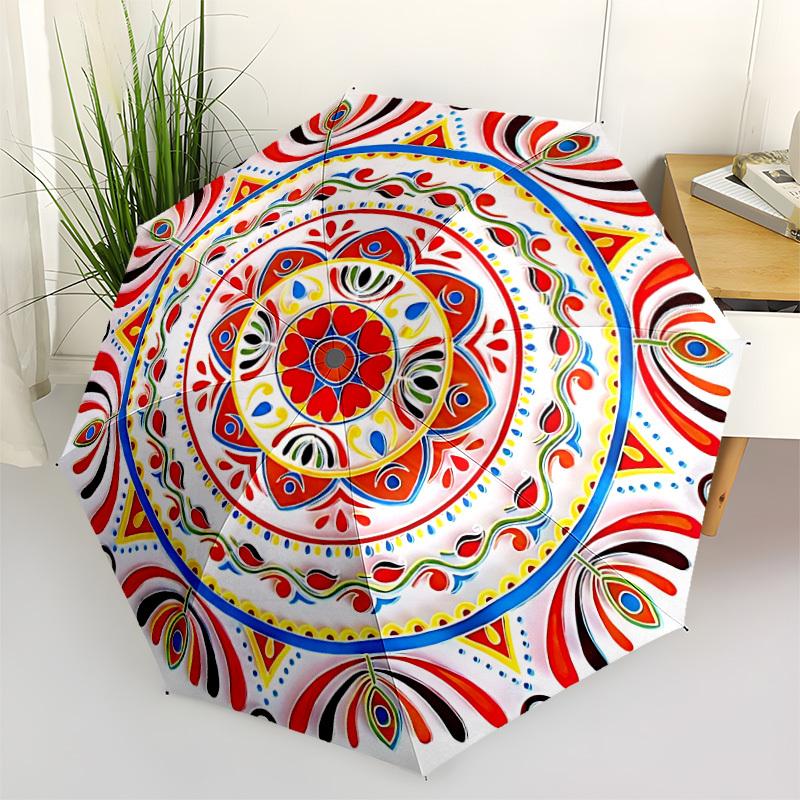 

1pc Mandala Artwork Automatic Folding Umbrella, 8-Rib Iron Frame, Casual Outdoor Accessory for Birthday Festival Gifts yy251128117